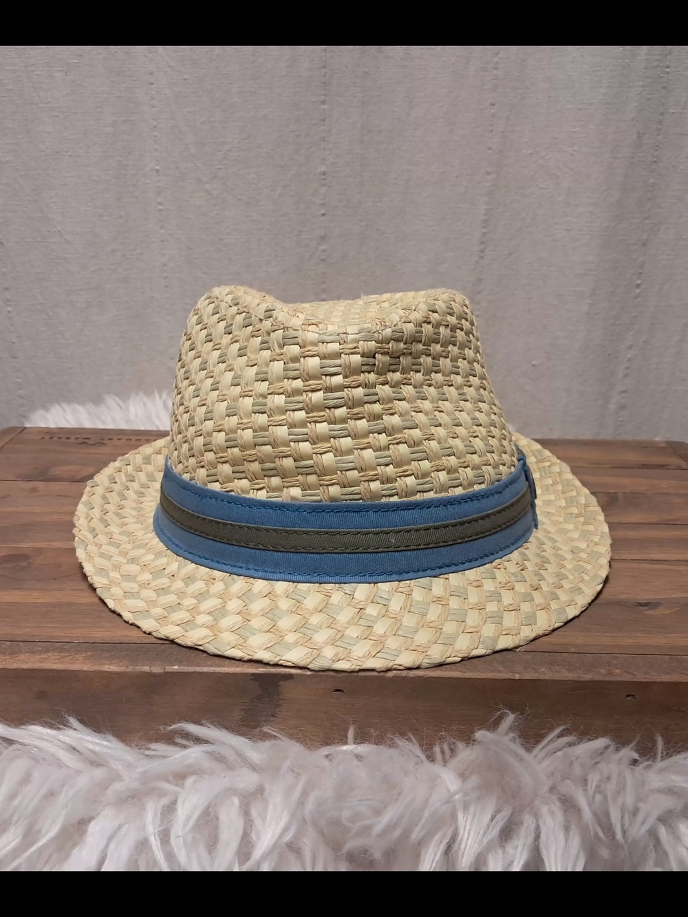 Goorin Bros Straw Fedora with Blue and Olive Band Size L - Picture 6 of 7